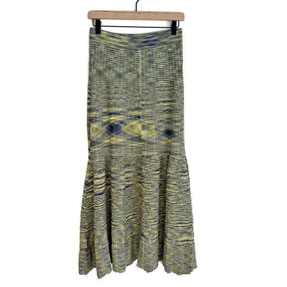 Jonathan Simkhai Yellow Blue Knit Maxi Skirt Flare Bottom Womens